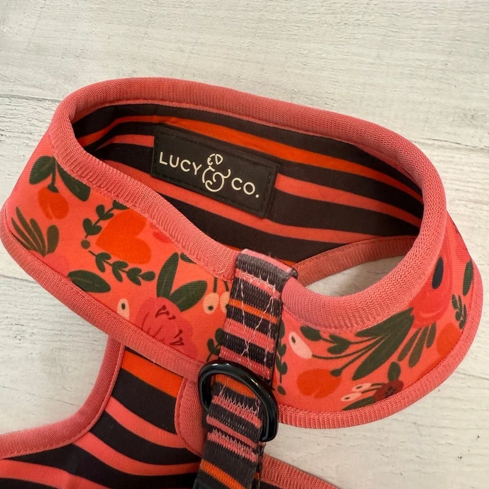 Lucy & Co pet reversible floral and stripe pet harness‎ small